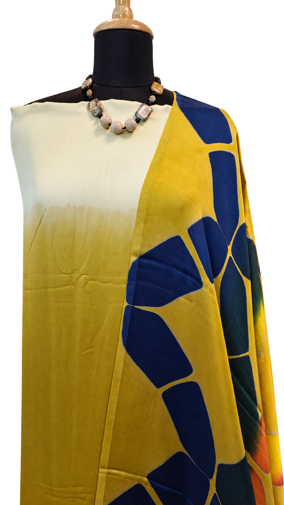 Modal Clamp Dyeing 3-Piece Unstitched Suit Set in Mustard with Abstract Dupatta — 2