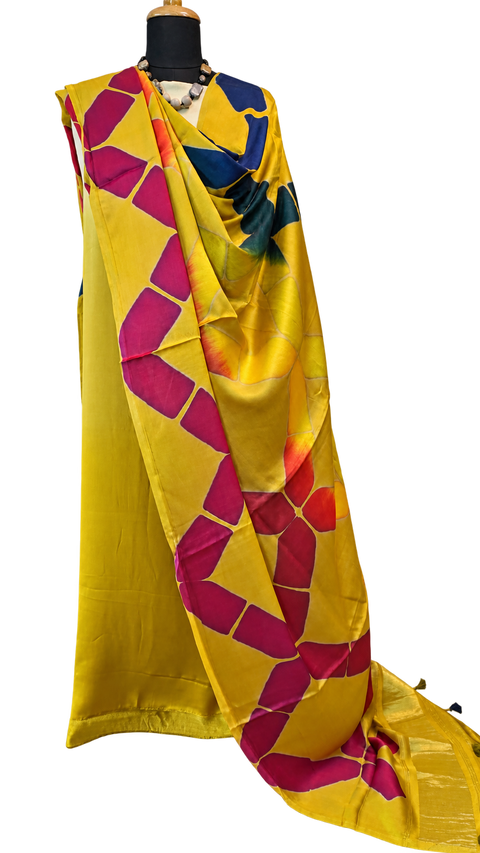 Modal Clamp Dyeing 3-Piece Unstitched Suit Set in Mustard with Abstract Dupatta — 4