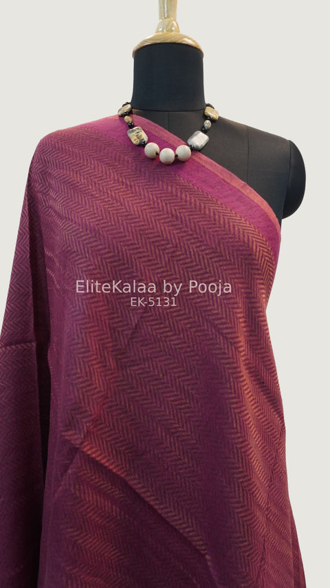 Dark pink fine wool stole with self zari chevron geometric design