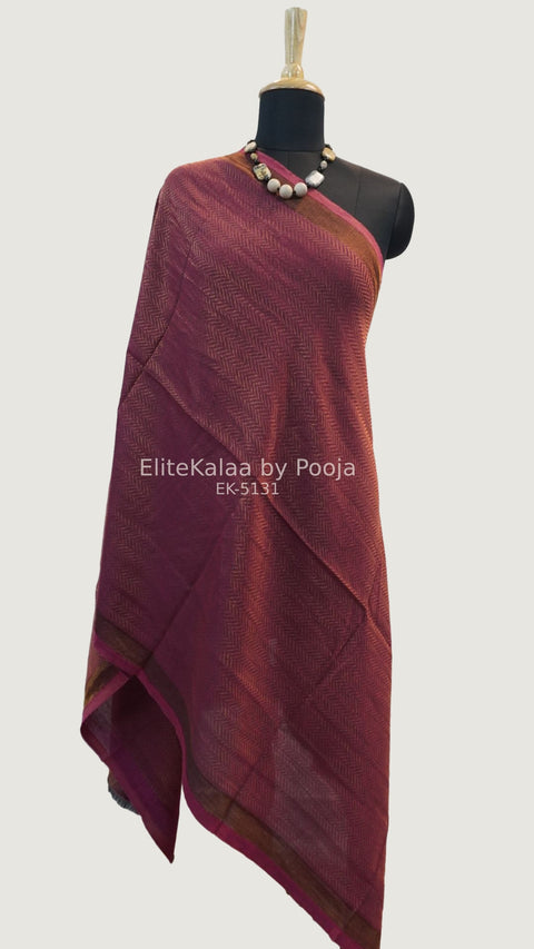 Dark pink fine wool stole with self zari chevron geometric design