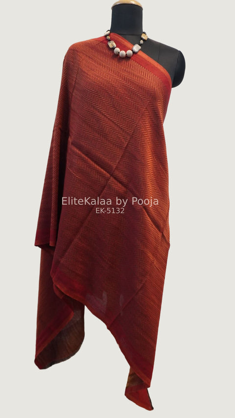 Red fine wool stole with self zari chevron chevron design and border detail