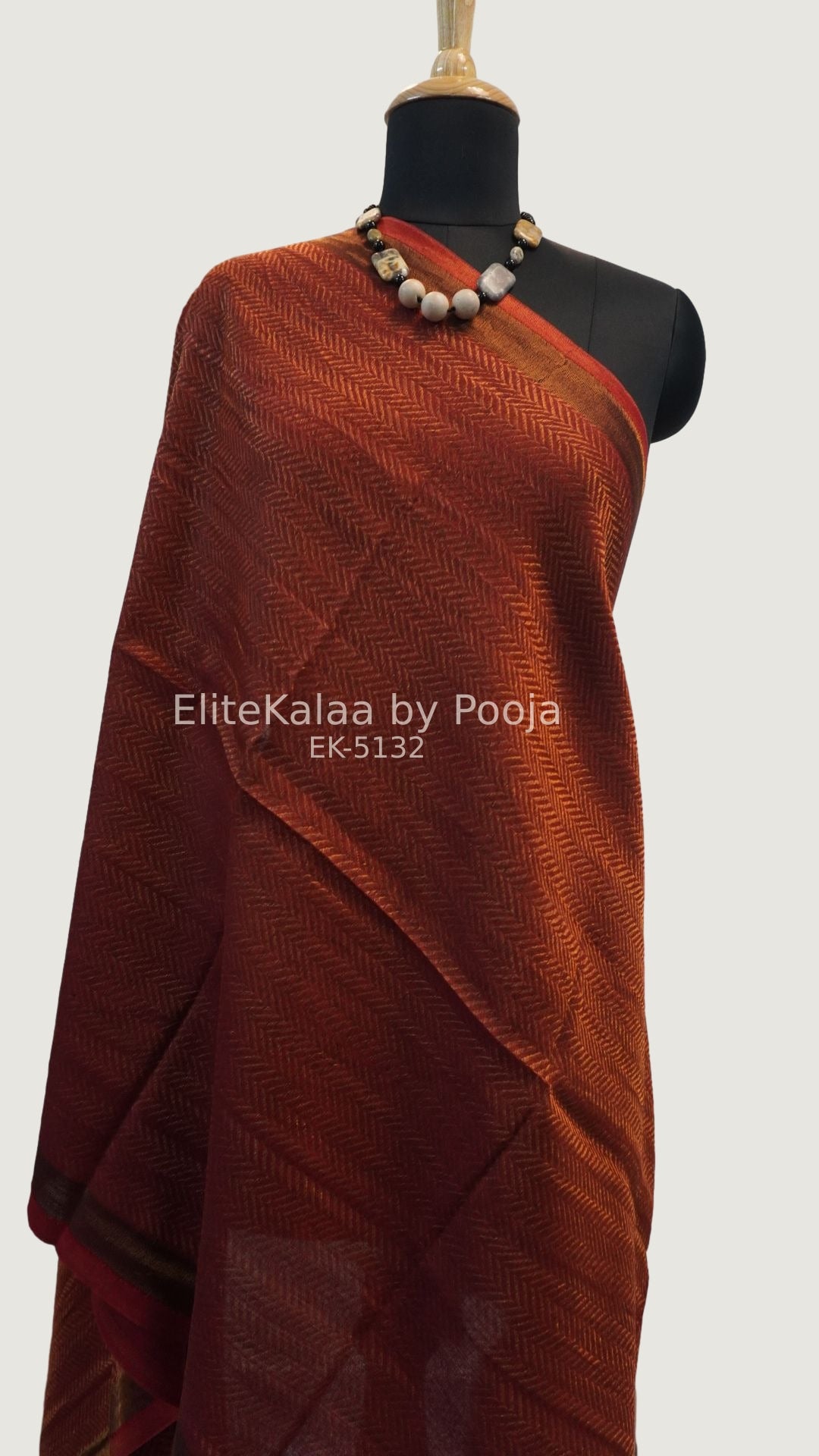 Red fine wool stole with self zari chevron chevron design and border detail