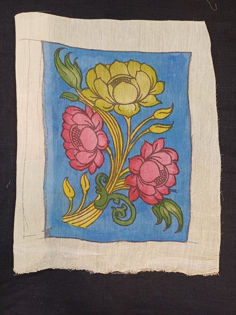 Blue Kalamkari lotus motif patch with placement pattern and clean design