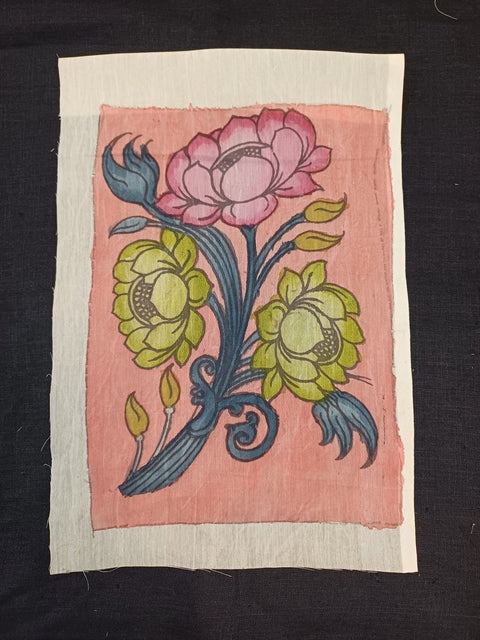 Pink Kalamkari lotus patch with a placement pattern and Lotus-04 design code