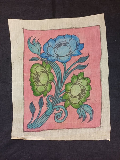Pink Kalamkari lotus placement patch with bordered design, 11 by 8 inch