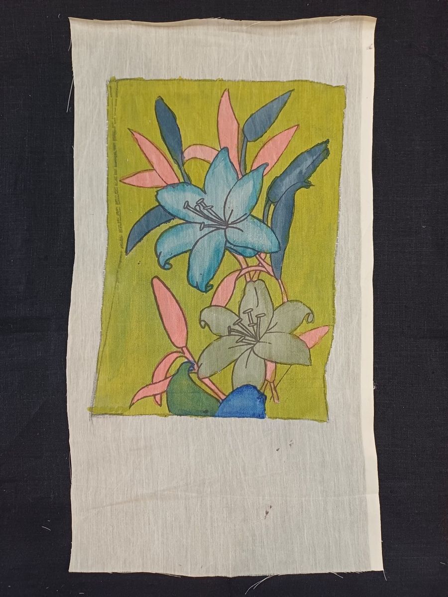 Green Kalamkari floral patch with Lily motif and detailed design