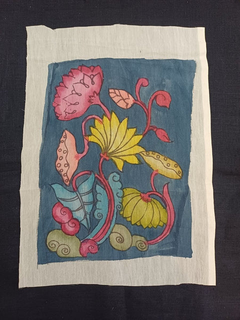 Blue Kalamkari patch with Kamal Alekhan motif and border detail, in 11x9 inch size.