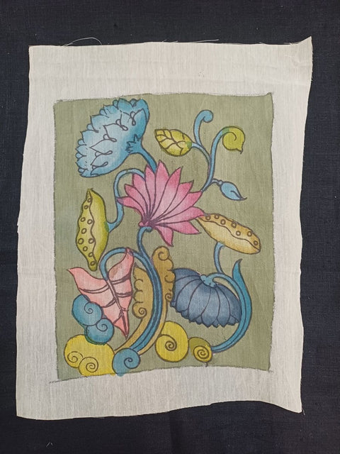 Green Kalamkari patch with Kamal Alekhan motif and placement pattern, 11x9 inch