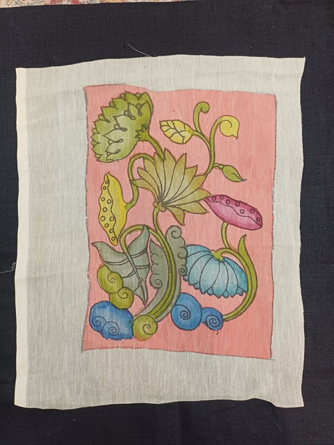 Multicolor Kalamkari Bangalore silk patch with Kamal Alekhan motif and placement pattern, 11x9 inch.