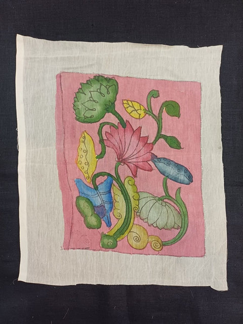 Pink Kalamkari silk patch with Kamal Alekhan motif and 11x9 Inch size