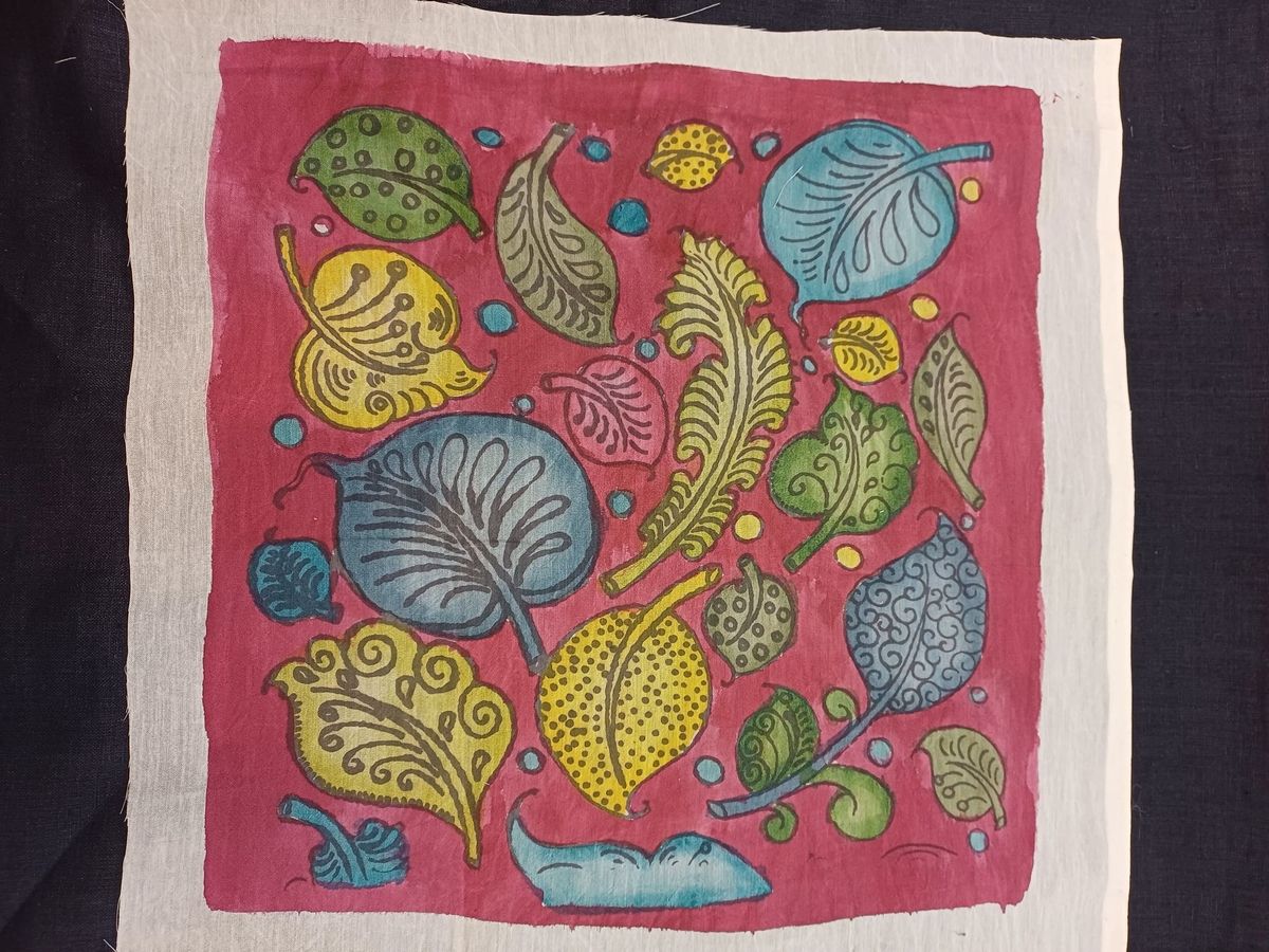 Pink Kalamkari floral patch with a bordered finish and 13x13 Inches size
