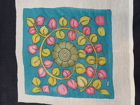 Blue Kalamkari Bangalore Silk patch with floral design and 13x13 Inches size