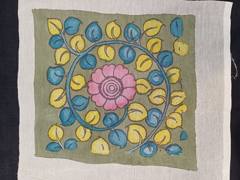 Green Kalamkari Bangalore Silk patch with a leaf floral motif and a clean floral design