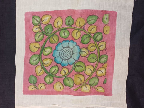 Pink Kalamkari floral patch with a leaf-floral motif and clean borderless look