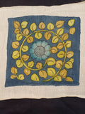 Blue Kalamkari floral patch with leaf motif and border detail