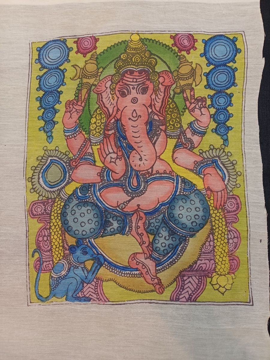 Multicolor Ganesha Kalamkari patch with border detail and 12x10 Inch size