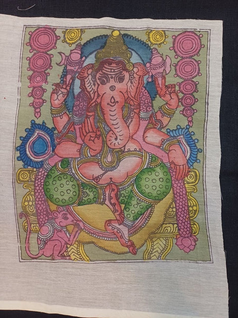 Multicolor Ganesha Kalamkari patch with placement pattern, border detail and 12x10 Inch size
