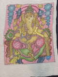 Pink Ganesha Kalamkari silk patch with placement pattern, border detail and Ganesh-04 design