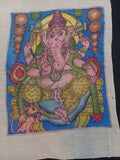 Blue Ganesha Kalamkari silk patch with border detail and placement pattern, in 12x10 inch size