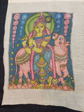 Blue Kalamkari Bangalore Silk Krishna patch with figurative design and border detail