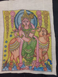 Cream Kalamkari patch with Krishna figurative design and border, rectangular in 12 x 10 inch size