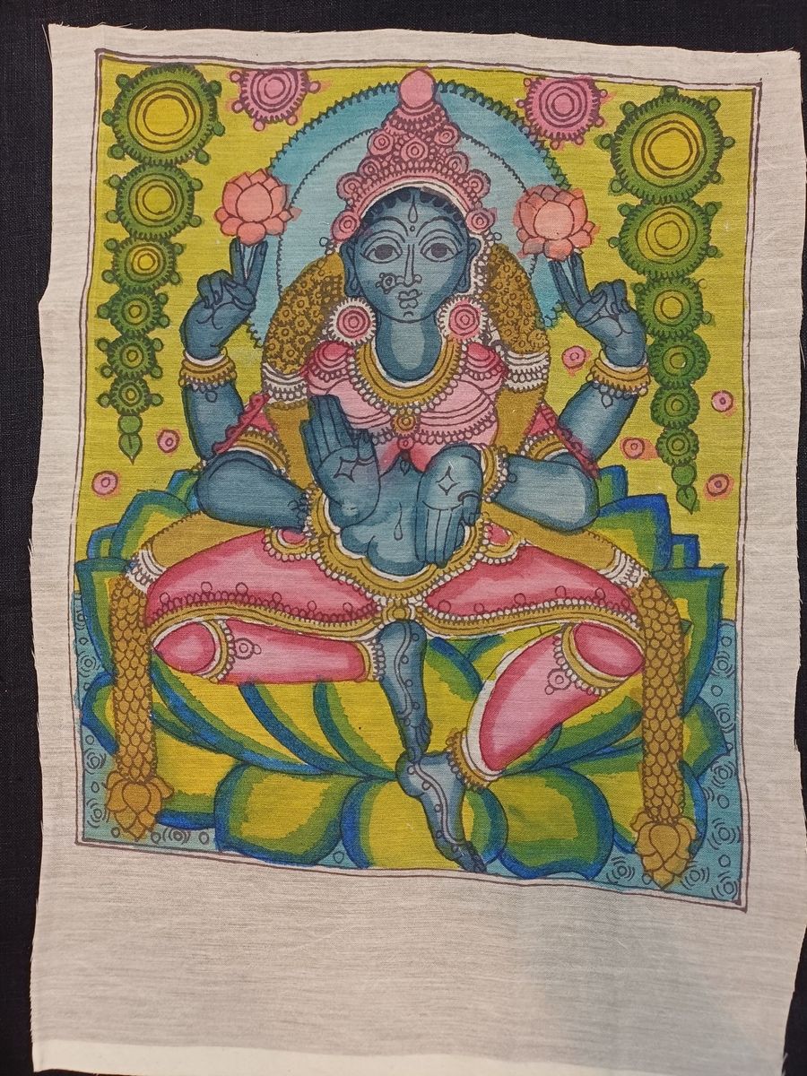 Multicolor Kalamkari silk Lakshmi placement patch with border and textile artwork detailing