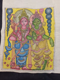 Yellow Kalamkari Ram Sita patch with figurative design and border, 12 Inch by 10 Inch