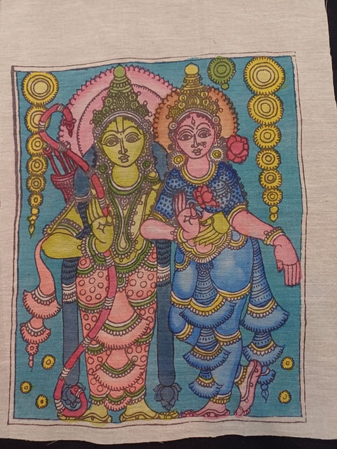 Multicolor Kalamkari Ram Sita patch with figurative design and border detail, 12 inch by 10 inch