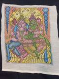 Multicolor Kalamkari patch with Vishnu figure, figurative design and border detail