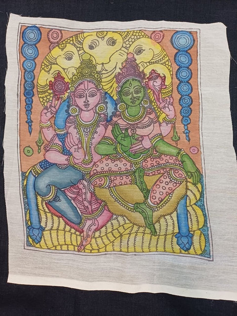 Multicolor Kalamkari patch with Vishnu figure, figurative design and border detail