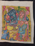 Multicolor Kalamkari Ganesha patch with figurative design and border, 12x10 inches