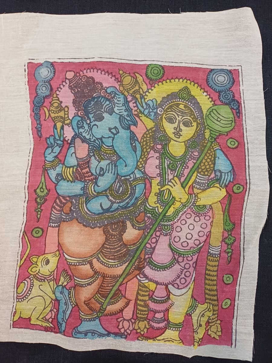 Multicolor Kalamkari Ganesha patch with figurative design and border detail