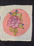 Pink Kalamkari round patch with a round rose design and fringe