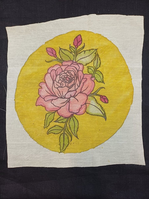Kalamkari round patch with yellow floral design and 11 inch diameter