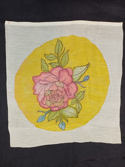 Yellow Kalamkari round patch with a clean placement pattern and round shape