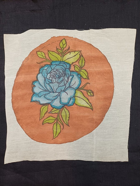 Kalamkari round patch in rose with a round design and 11 inch diameter