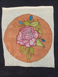 Kalamkari round patch in orange rose floral design with 11 inch diameter
