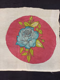 Pink round Kalamkari patch with rose design and 11 inch diameter