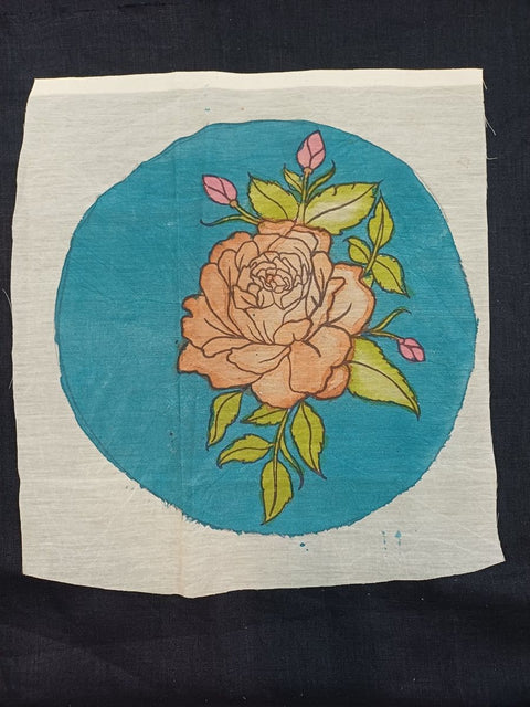Kalamkari round patch in rose with a placement pattern and clean circular shape