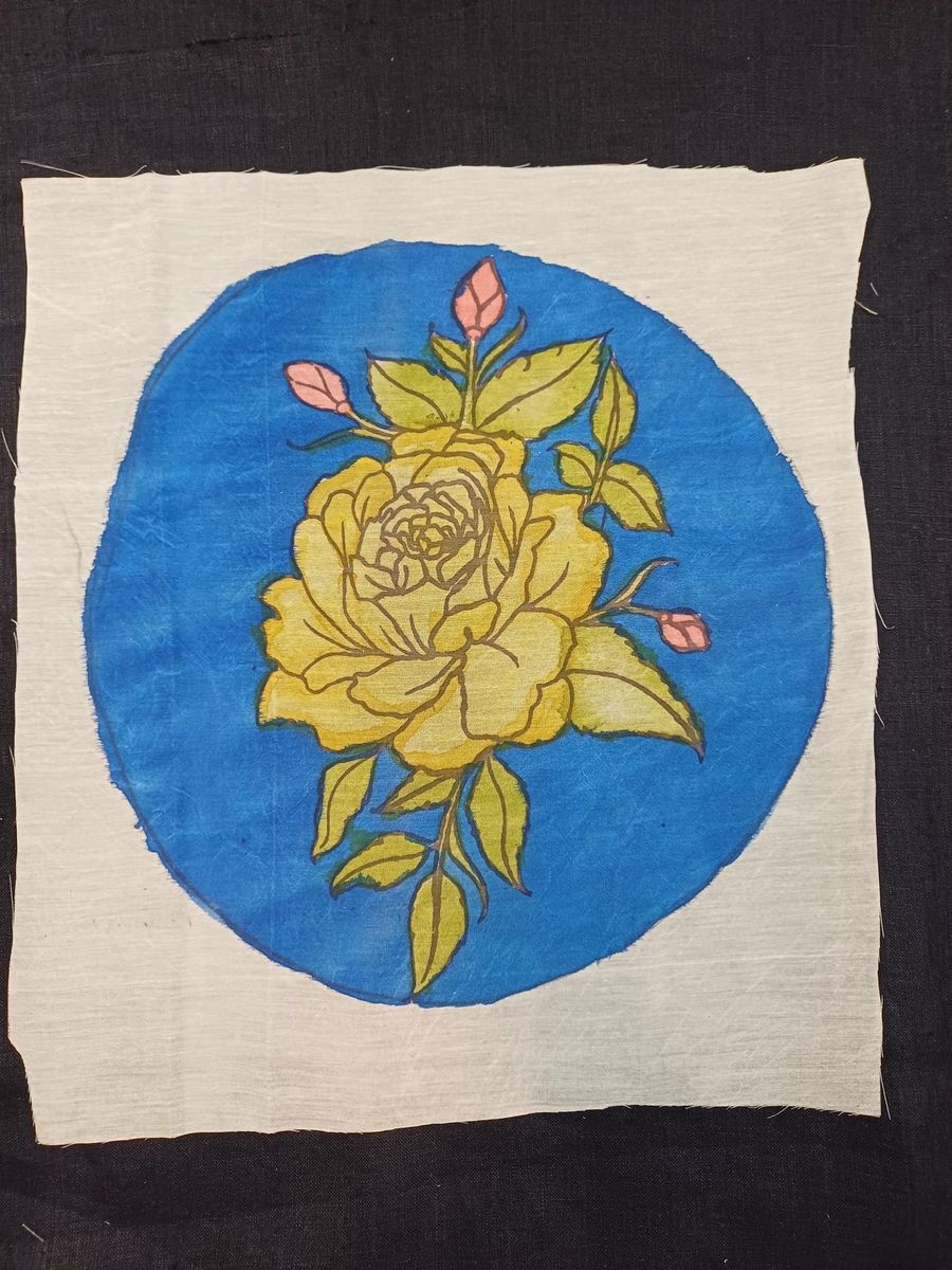 Kalamkari round rose patch with placement pattern and 11 inch diameter