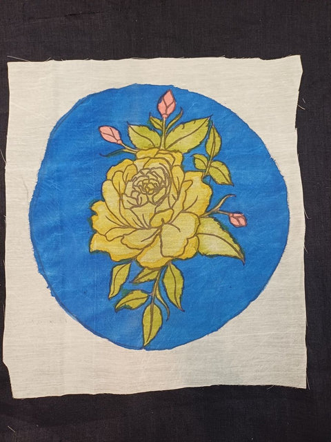 Kalamkari round rose patch with placement pattern and 11 inch diameter