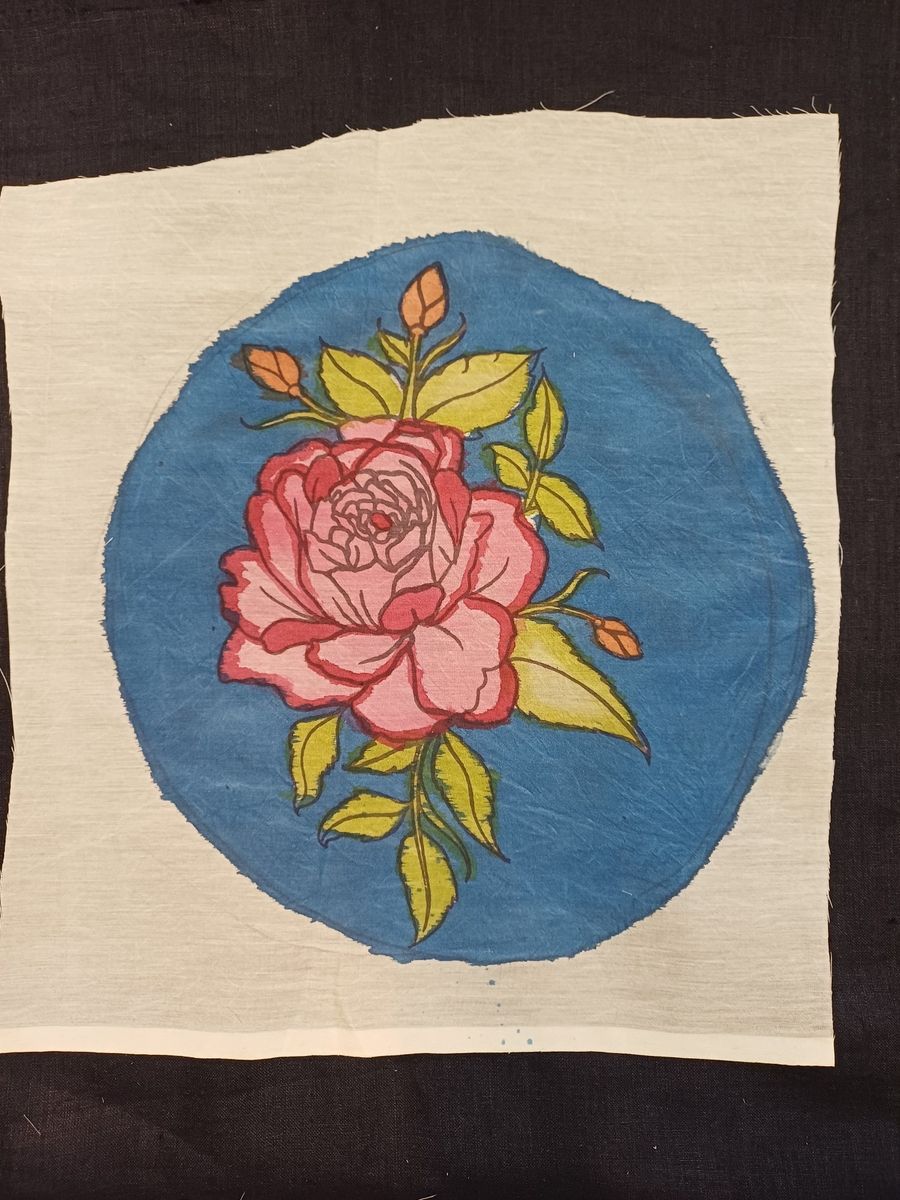 Blue Kalamkari round patch with a clean placement pattern and 11 inch diameter