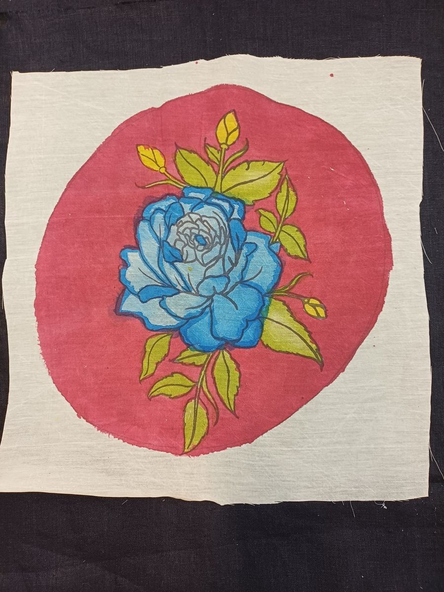 Pink round Kalamkari silk patch with Design 16 and 11 inch diameter