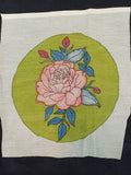 Green Kalamkari round patch with rose design and 11 inch diameter