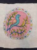Pink round Kalamkari patch with bird design and border detail