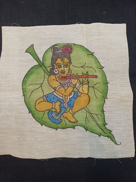 Kalamkari Bangalore Silk patch with an elegant figurative design in 8 inch by 6 inch size