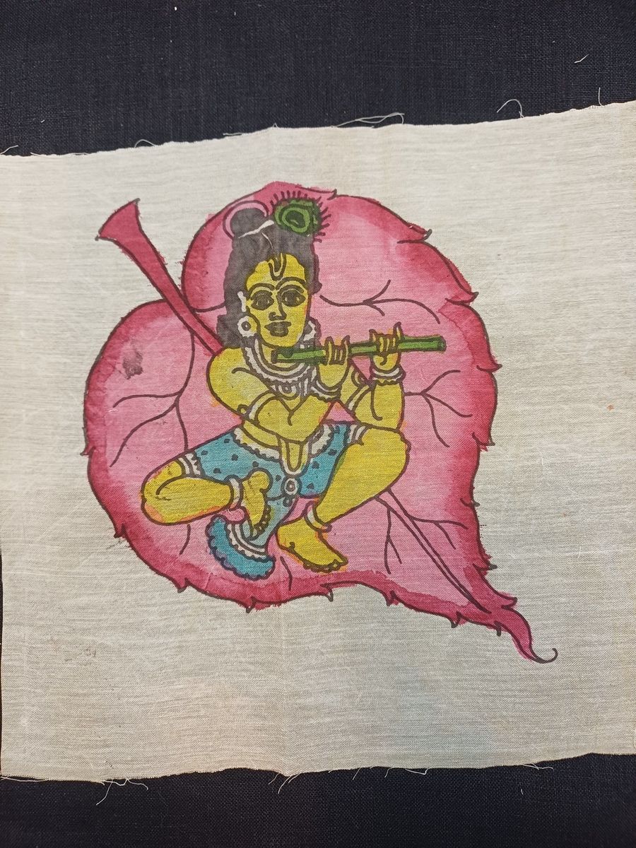 Multicolor Kalamkari Bangalore Silk patch with a figurative design and 8 inch by 6 inch size