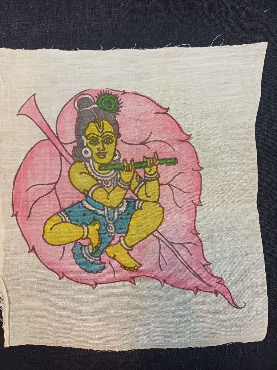 Cream Kalamkari patch with a figurative design and 8 inch by 6 inch size