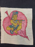 Cream Kalamkari patch with a figurative Leaf Kanha design and fringe