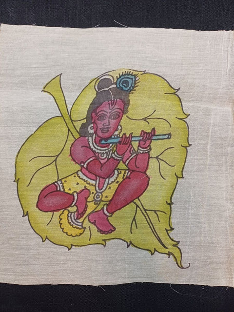 Cream Kalamkari patch with a figurative design and 8 inch by 6 inch size